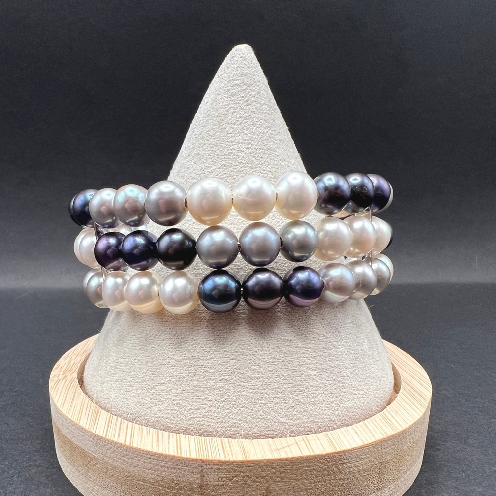 IPS Pearl Bracelet Peacock Cream Sterling Silver Freshwater Coil Memory Wire